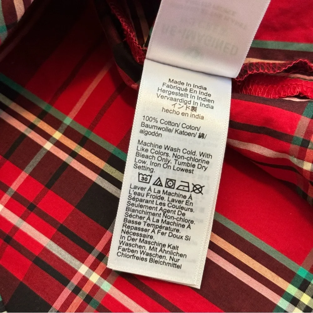J. Crew Puff-sleeve Poplin Top in Good Tidings Plaid Keyhole Red Green Blouse XS